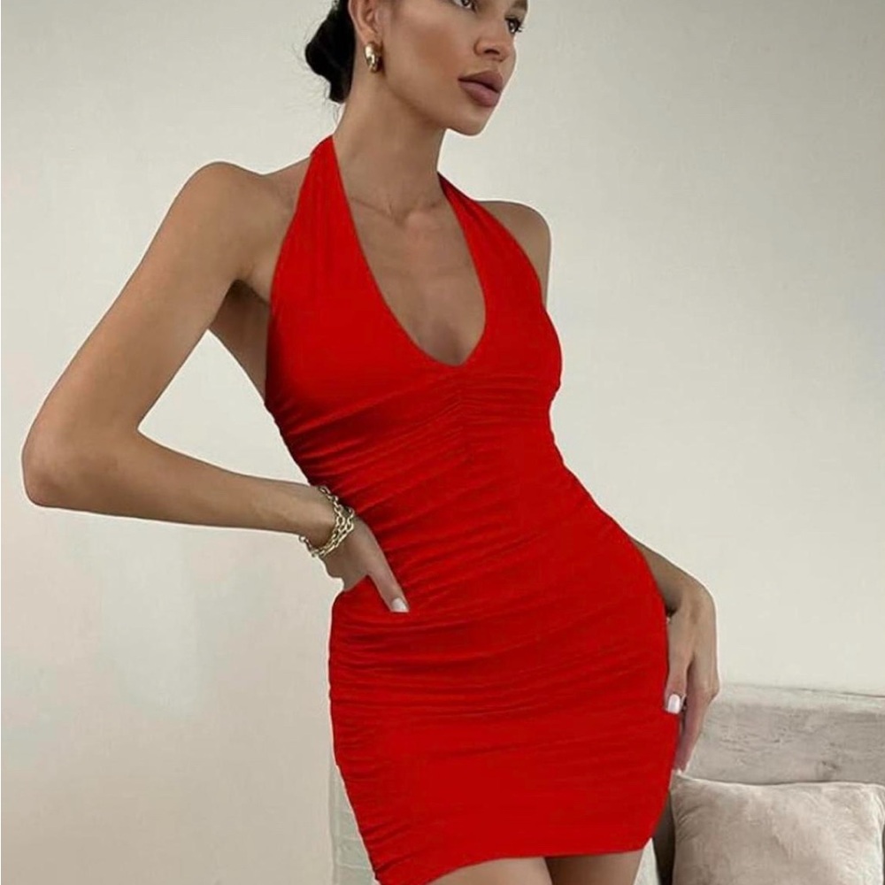 Elegant Red Halter Dress
